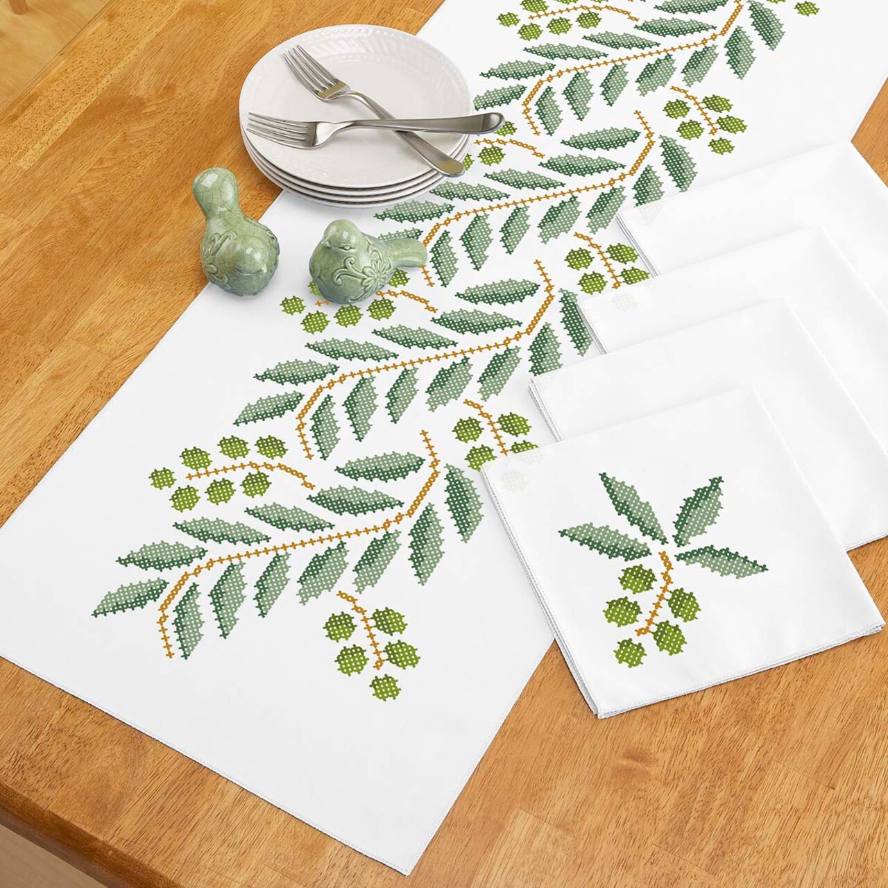 Herrschners Olive Branch Table Runner & Napkins Stamped Cross-Stitch